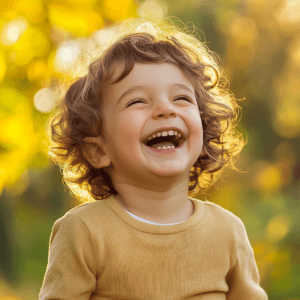 Happy child laughing outdoors, representing natural family wellness and pediatric homeopathy support for families in South Carolina